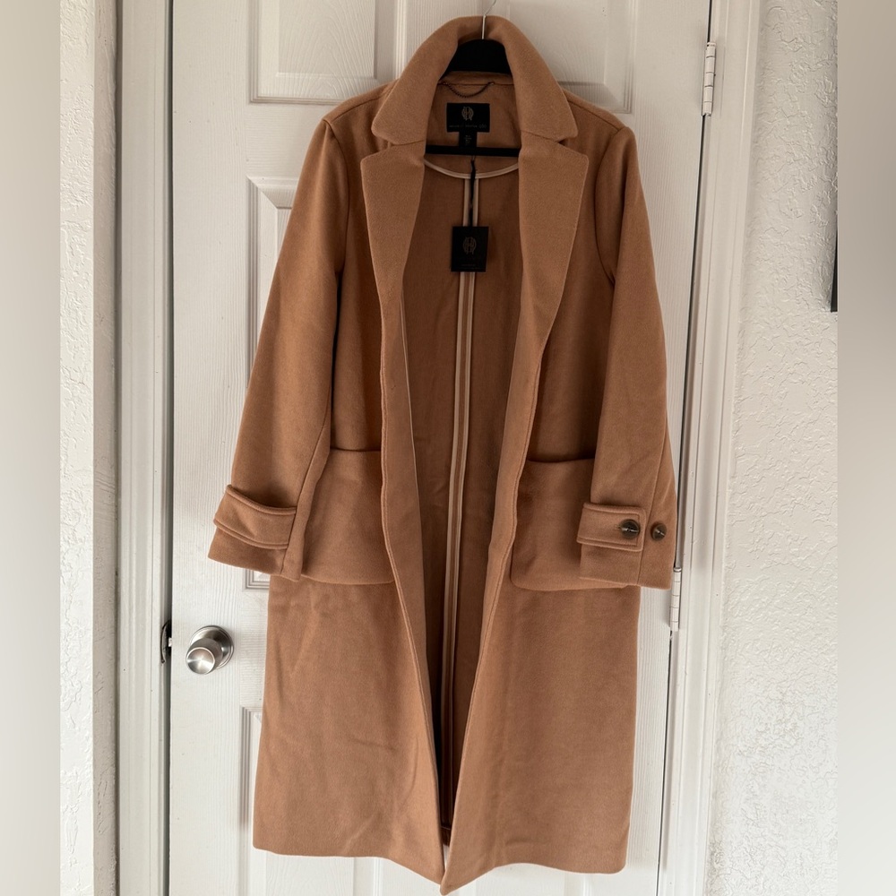House of Harlow 1960 Wool Blend Patch Pocket Coat Large NWT in Ginger Root Tan